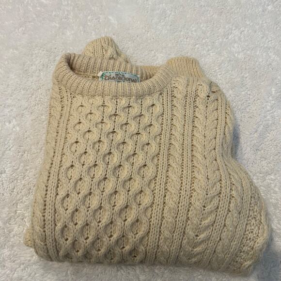 An Irish Traditional Hand Knit Garment Other - NWT Irish Traditional Hand Knit Cream Wool Cable Knit Sweater Fisherman Style XL